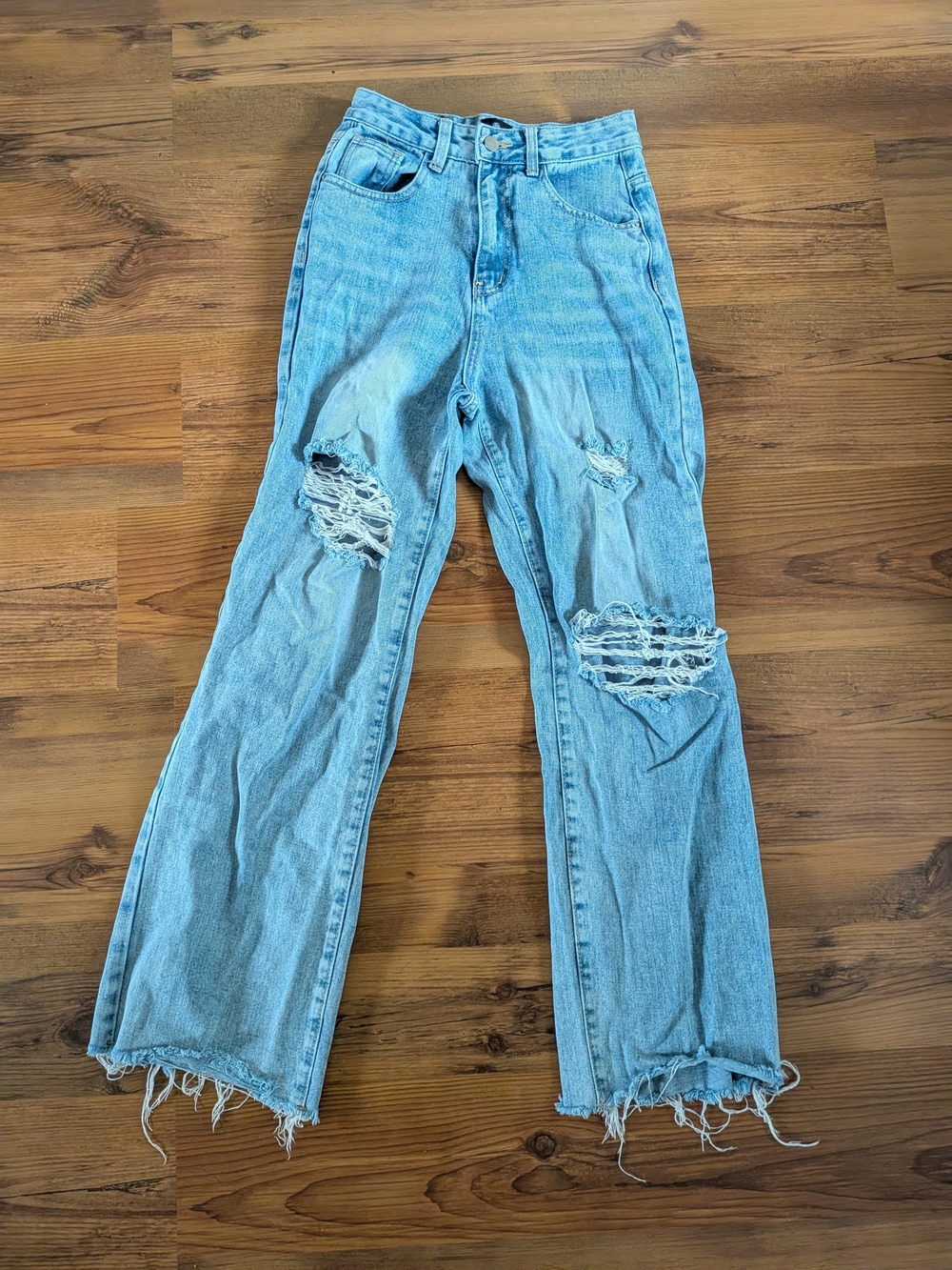 ROSE High-Rise Light Blue Distressed Wide Leg Jeans